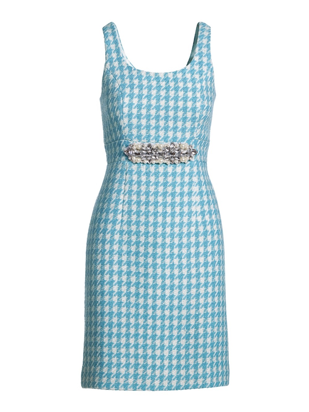 Boston Proper Blue & White Houndstooth Crystal Embellished Mini Dress